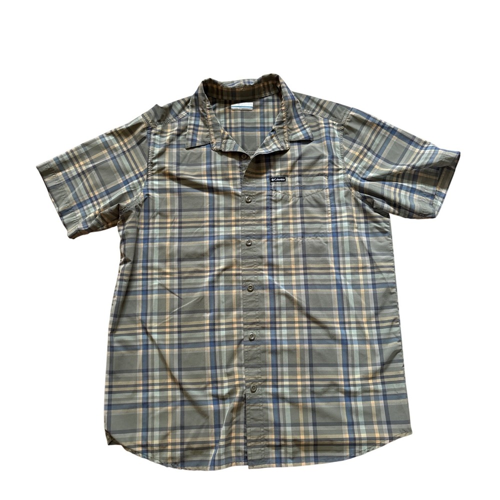 Columbia Button Down Shirt Mens Grey Plaid Short Sleeve Outdoor XO0910 SIZE L